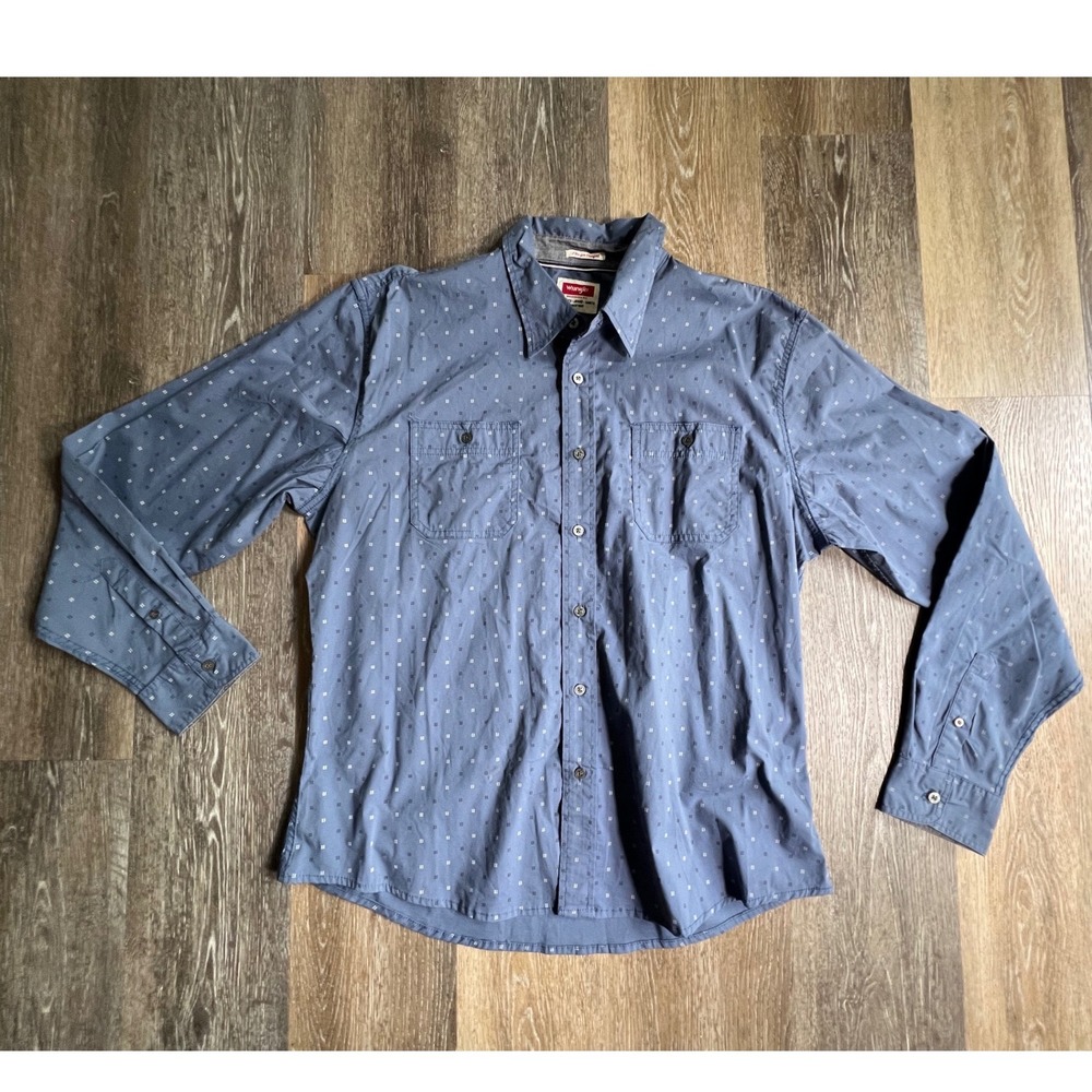 Wrangler Button Down Shirt Mens XL Blue Geometric Flex for Comfort Long Sleeve